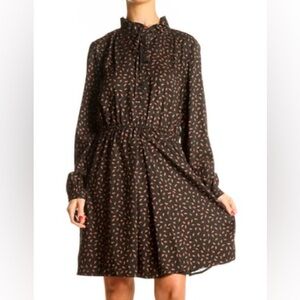 LOFT Black Long-Sleeve Ruffle Neck Floral Dress